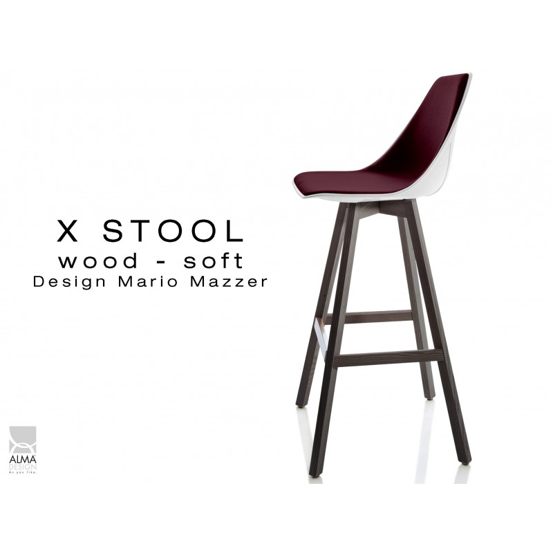 X-STOOL Wood Soft 75 - piétement bois gris fer assise coque blanche capitonnée TE01 - lot de 2 tabourets