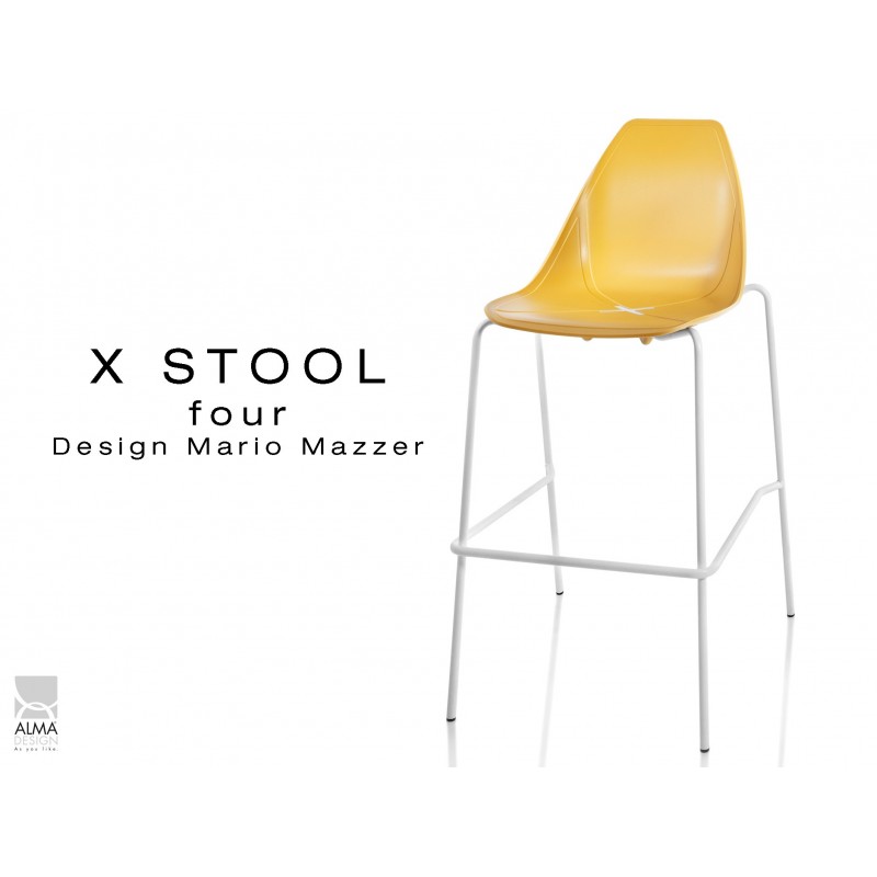 X-STOOL Four 75 - piétement blanc assise coque jaune - lot de 2 tabourets