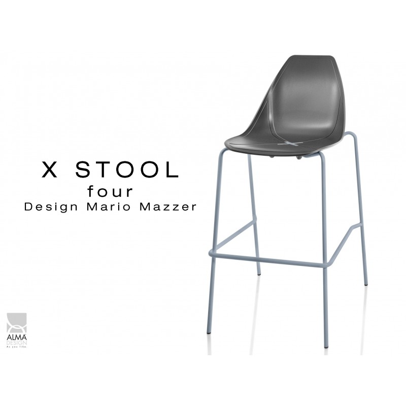 X-STOOL Four 75 - piétement gris aluminium assise coque noir - lot de 2 tabourets