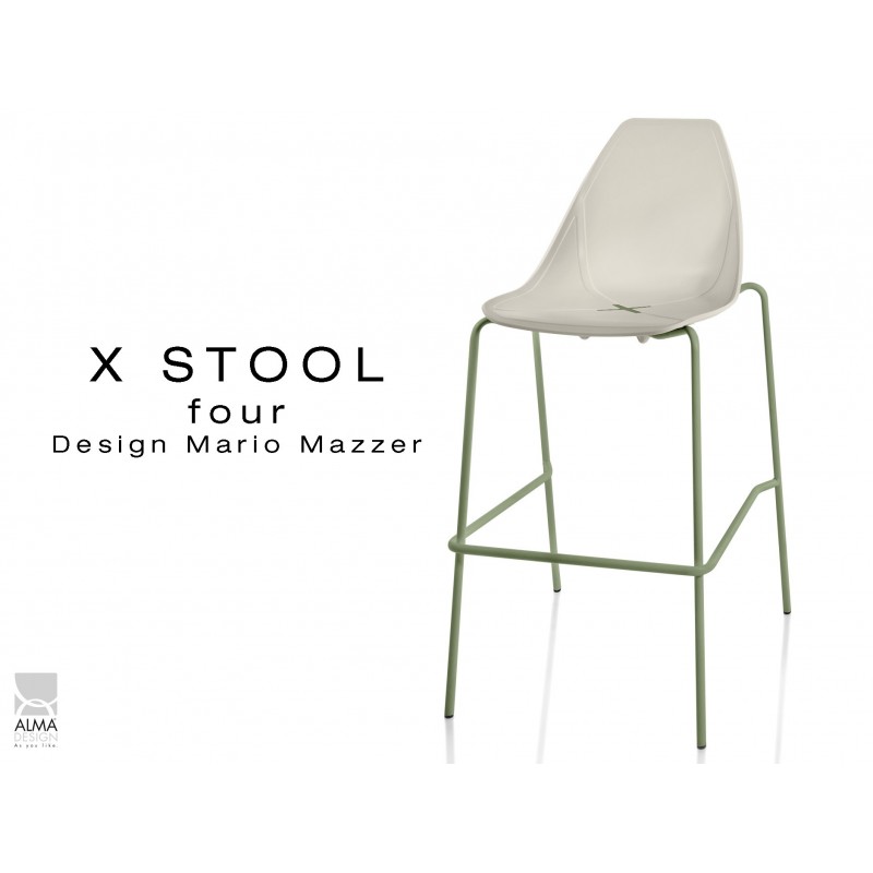 X-STOOL Four 75 - piétement vert militaire assise coque sable - lot de 2 tabourets