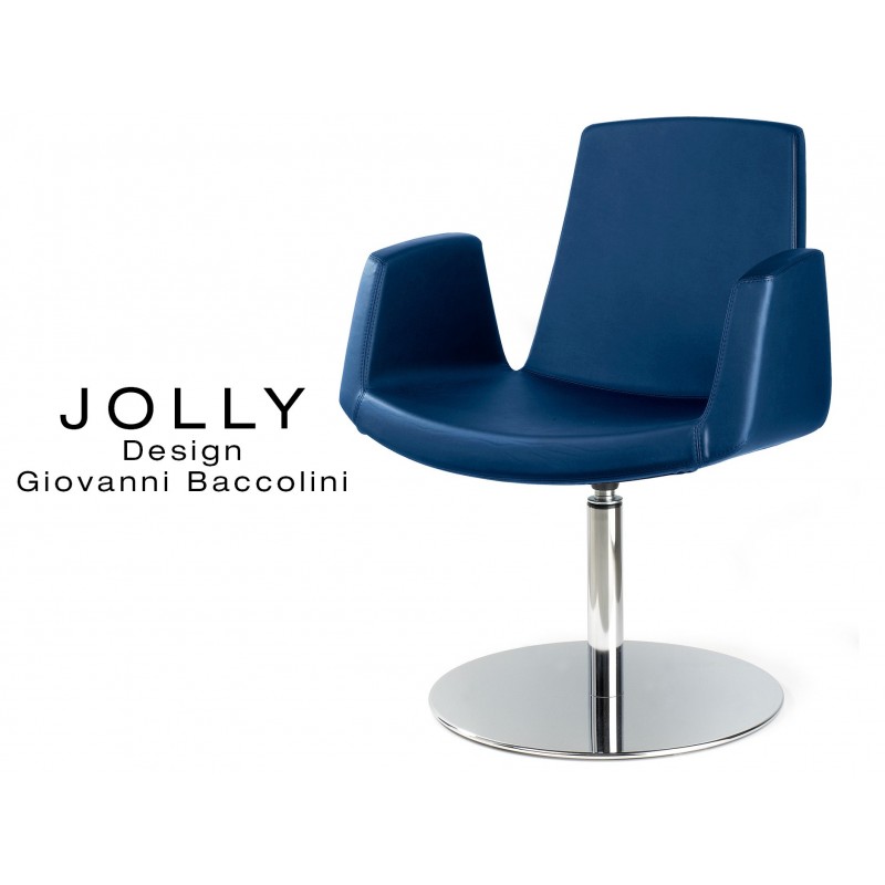 Fauteuil JOLLY piétement inox et habillage éco-cuir 664 bleu.