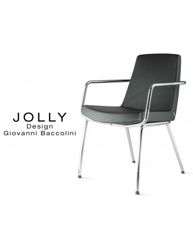 Fauteuil pour salle de réunion confortable JOLLY piétement aluminium,  assise et dossier garnis, habillage cuir synthétique
