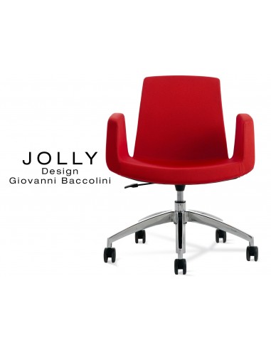 Chaise de bureau roulette confort JOLLY base aluminium, assise et dossier  garnis, habillage tissu