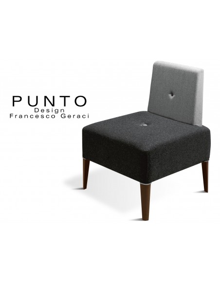 PUNTO 227 - Module pour banquette ou fauteuil, assise noir, piétement Wengé, dossier gris.