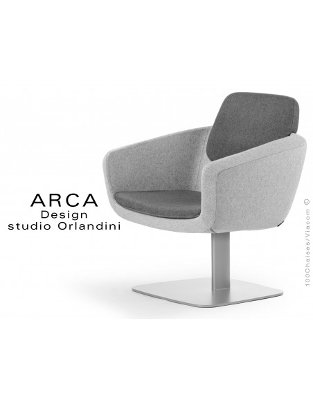 Fauteuil ARCA habillage 100% laine couleur gris Aberlour, piétement gris aluminium