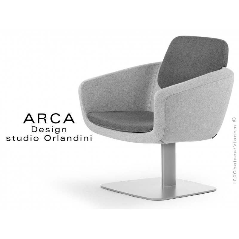 Fauteuil ARCA habillage 100% laine couleur gris Aberlour, piétement gris aluminium