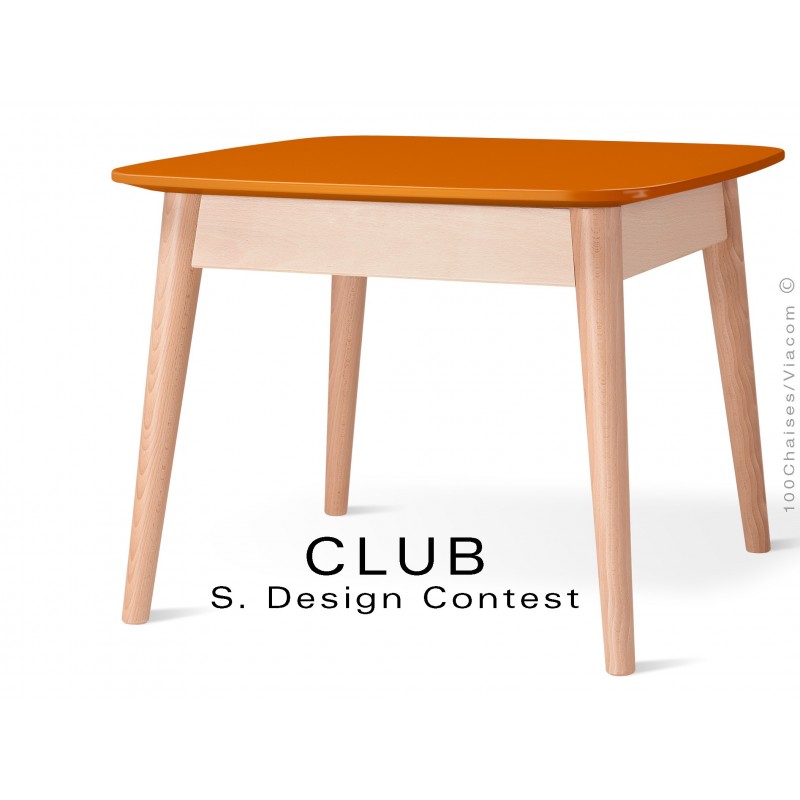 Petite table CLUB en bois de hêtre plateau MDF fintion couleur orange