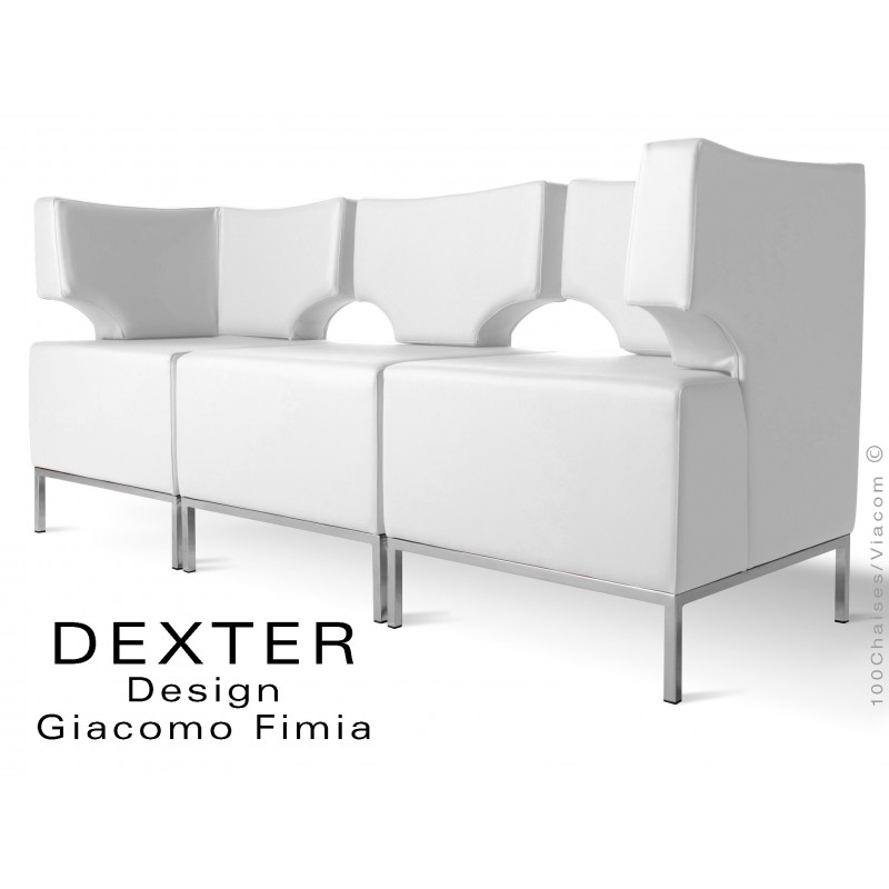 Banquette modulable DEXTER ensemble 3 modules, assise garnie habillage cuir synthétique, couleur blanc