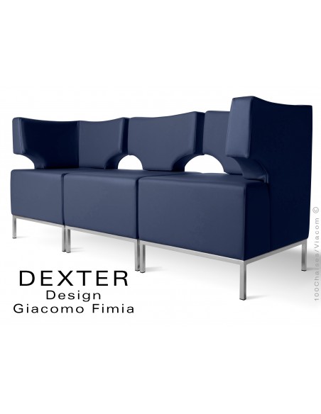 Banquette modulable DEXTER ensemble 3 modules, assise garnie habillage cuir synthétique, couleur bleu marine