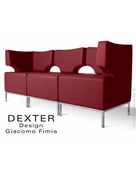 Banquette modulable DEXTER ensemble 3 modules, assise garnie habillage cuir synthétique, couleur bourgogne