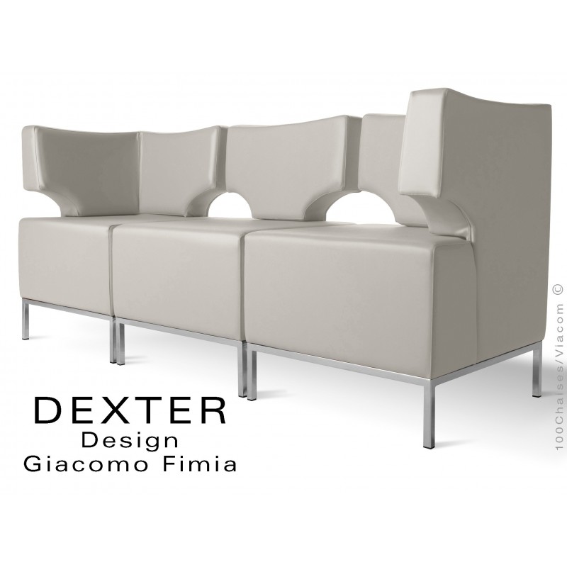 Banquette modulable DEXTER ensemble 3 modules, assise garnie habillage cuir synthétique, couleur gris clair