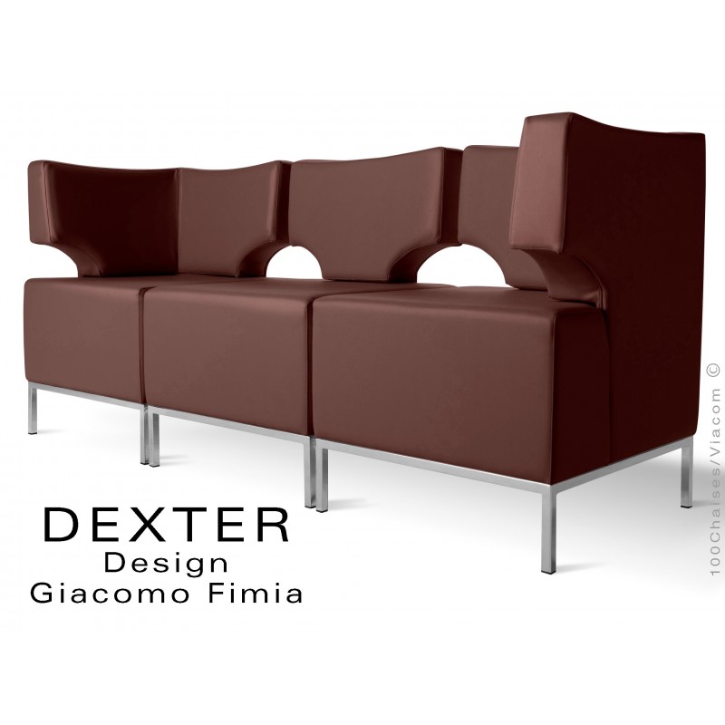 Banquette modulable DEXTER ensemble 3 modules, assise garnie habillage cuir synthétique, couleur marron