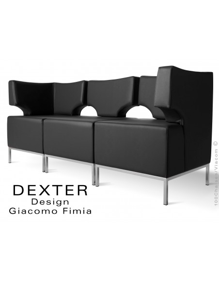 Banquette modulable DEXTER ensemble 3 modules, assise garnie habillage cuir synthétique, couleur noir