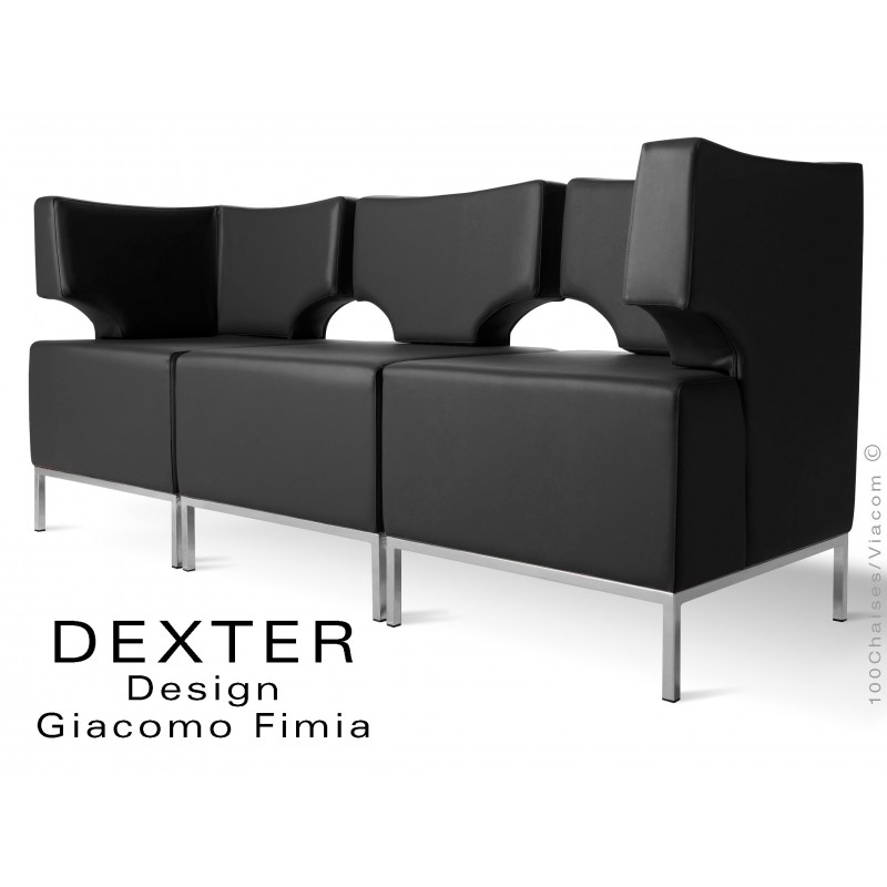 Banquette modulable DEXTER ensemble 3 modules, assise garnie habillage cuir synthétique, couleur noir