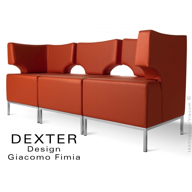 Banquette modulable DEXTER ensemble 3 modules, assise garnie habillage cuir synthétique, couleur prune