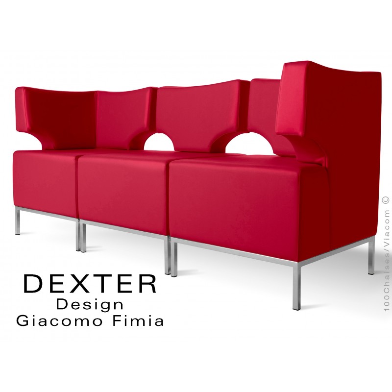 Banquette modulable DEXTER ensemble 3 modules, assise garnie habillage cuir synthétique, couleur rouge