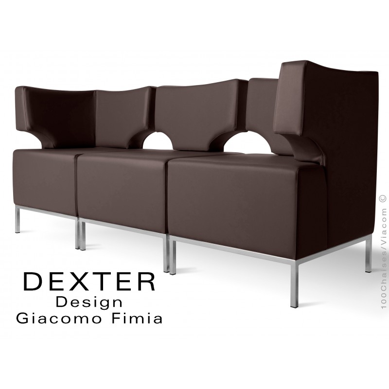 Banquette modulable DEXTER ensemble 3 modules, assise garnie habillage cuir synthétique, couleur taupe