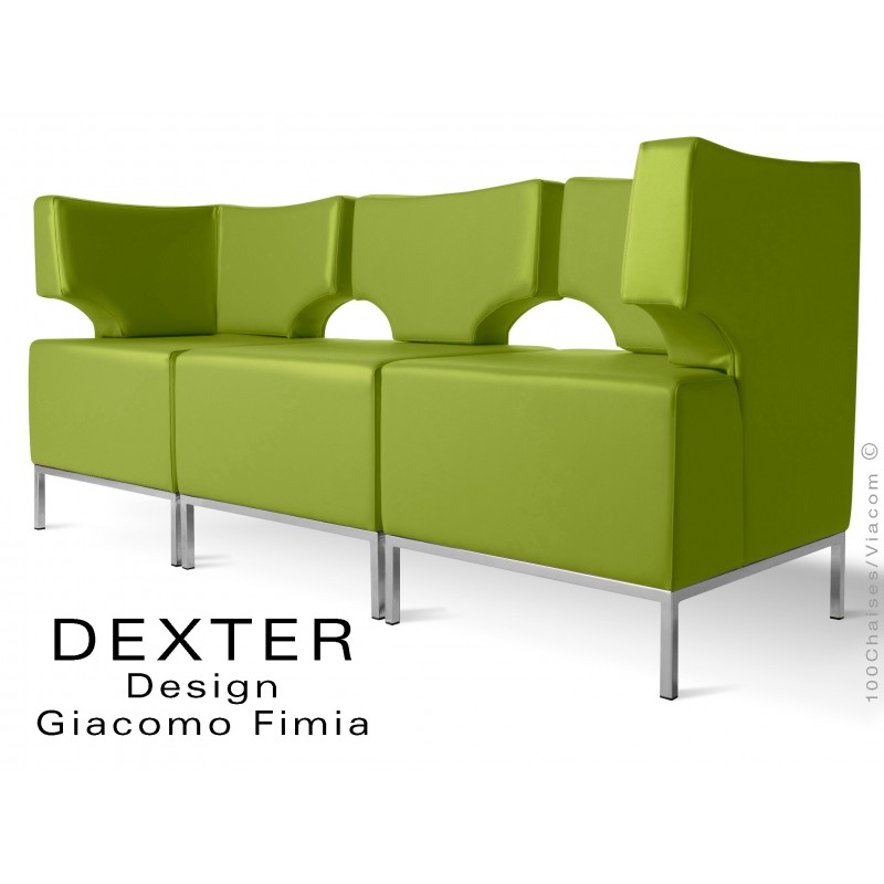 Banquette modulable DEXTER ensemble 3 modules, assise garnie habillage cuir synthétique, couleur vert