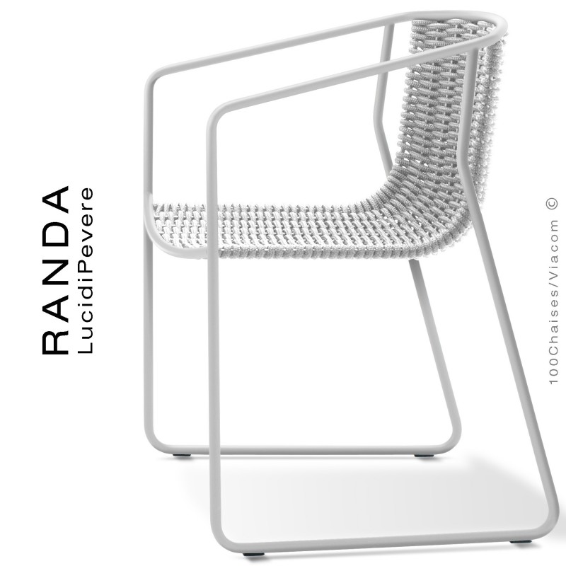 Fauteuil RANDA, structure acier peint blanc, assise et dossier tressage corde unie blanc