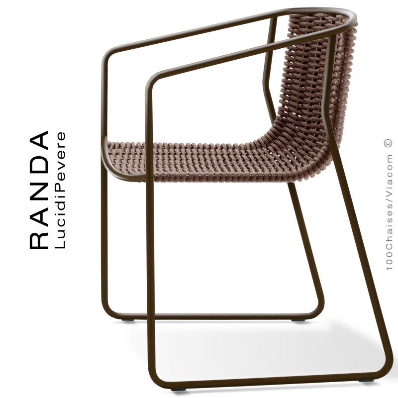 Fauteuil RANDA, structure acier peint marron, assise et dossier tressage corde unie chanvre