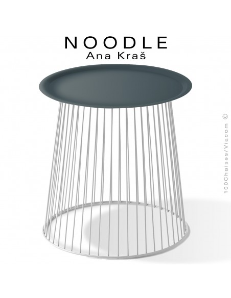 Table basse ronde NOODLE, structure pied en fil d'acier peint