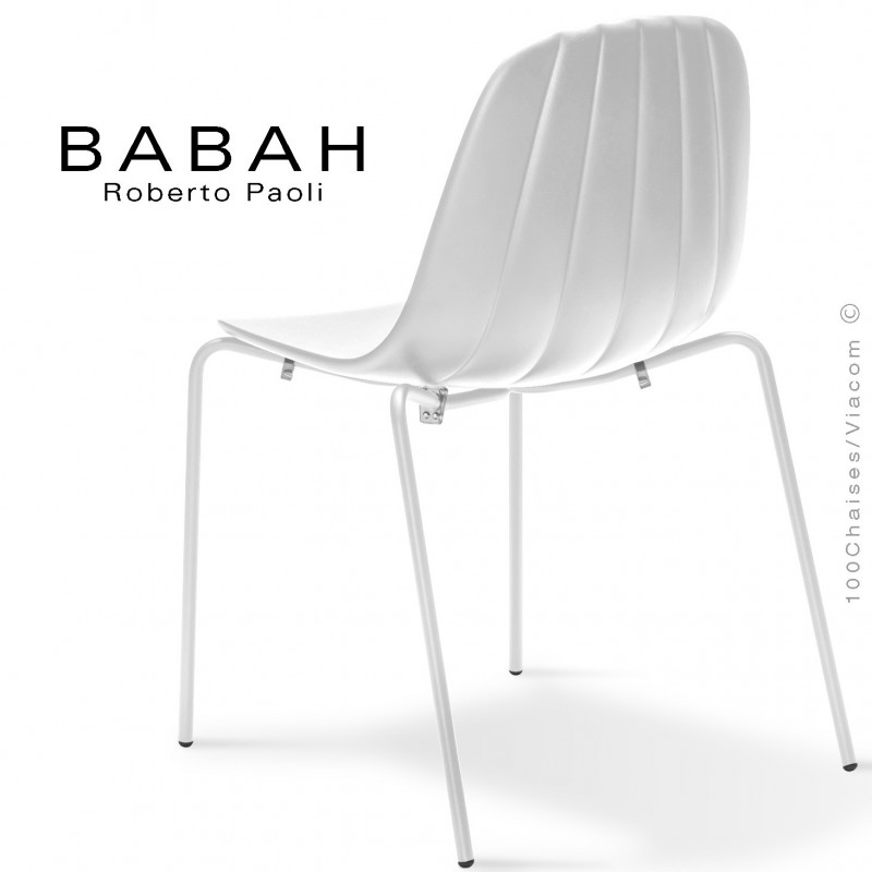 Chaise BABAH,structure 4 pieds peint blanc, assise plastique white.