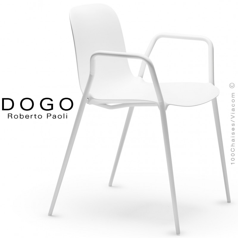 Fauteuil DOGO, structure peint blanc, assise plastique blanc.