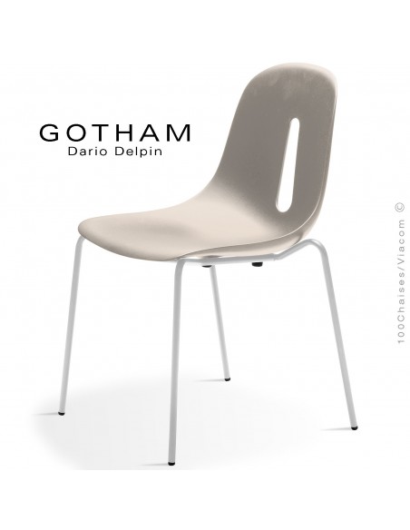 Chaise GOTHAM S, structure peint blanc, assise plastique sable.