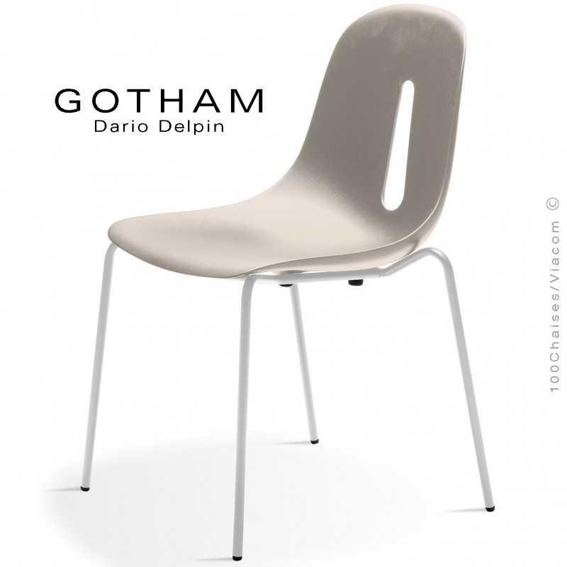Chaise GOTHAM S, structure peint blanc, assise plastique sable.