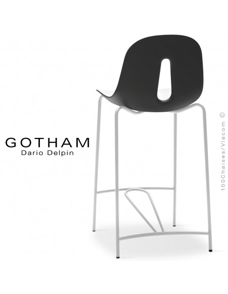 Tabouret de cuisine GOTHAM SG 65, structure peint blanc, assise plastique blanc+anthracite.