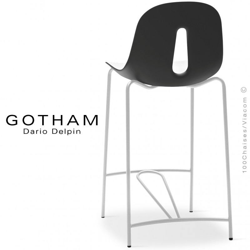 Tabouret de cuisine GOTHAM SG 65, structure peint blanc, assise plastique blanc+anthracite.