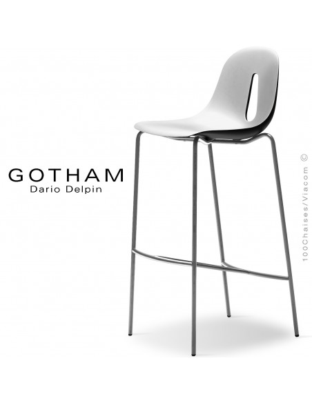Tabouret de bar GOTHAM SG 80, structure peint chrome, assise plastique blanc+noir.