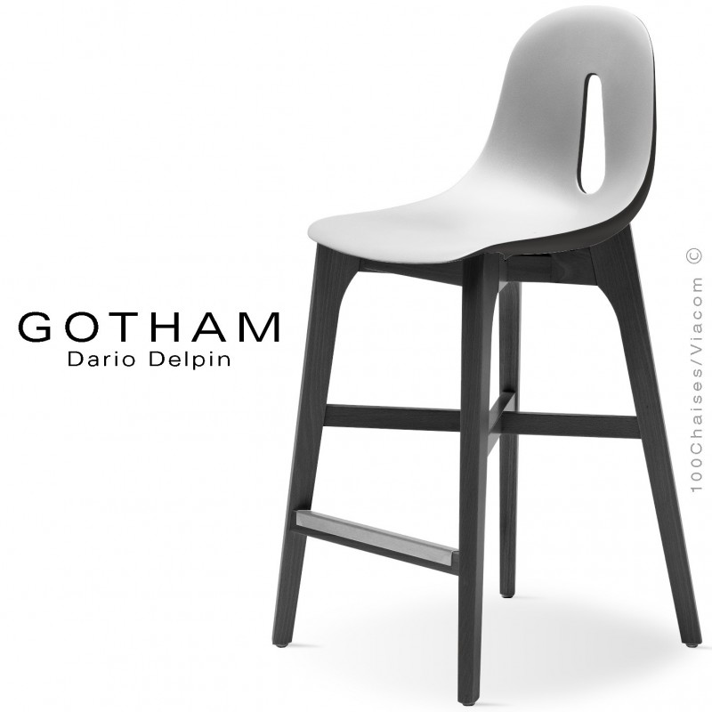 Tabouret de cuisine GOTHAM-W-SG-65, piétement bois, assise coque plastique.