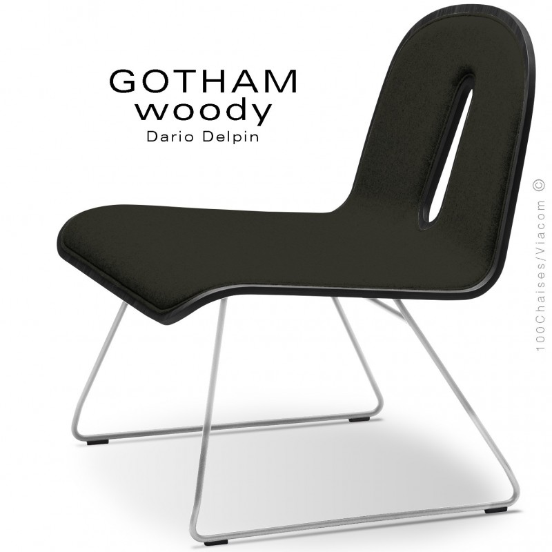 Chaise GOTHAM WOODY lounge, piétement blanc, assise et dossier noir, tissu 203anthracite.