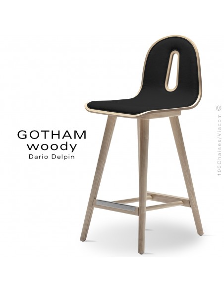 Tabouret de cuisine GOTHAM WOODY-SG-65-I, Structure frêne, tissu 702noir.