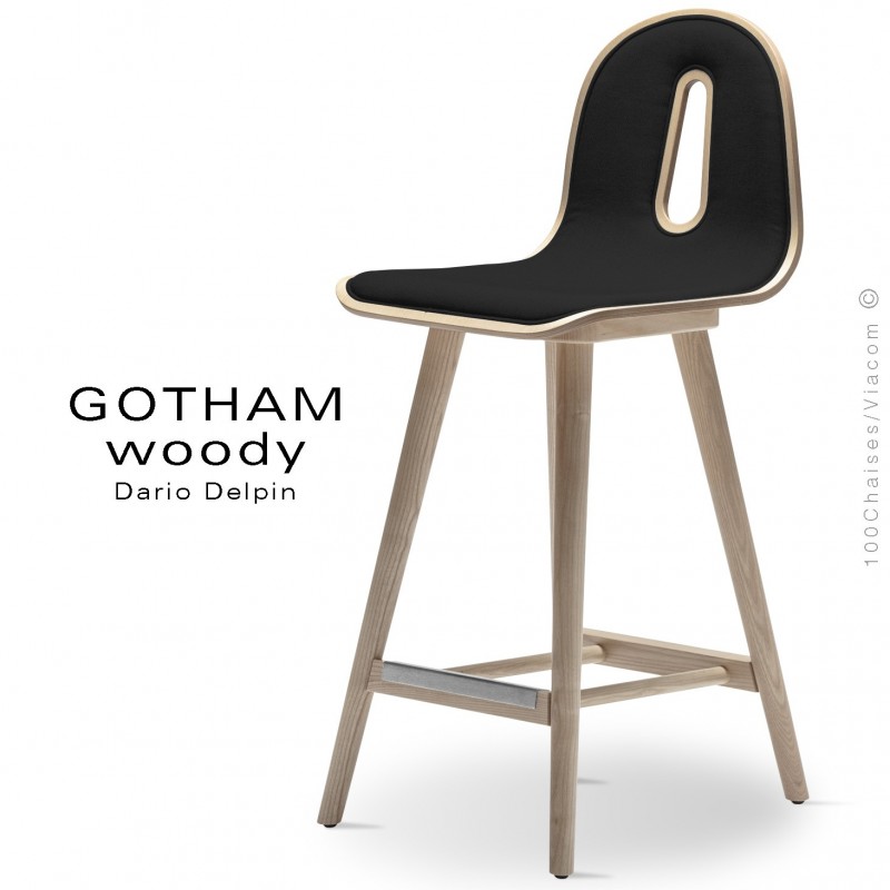 Tabouret de cuisine GOTHAM WOODY-SG-65-I, Structure frêne, tissu 702noir.