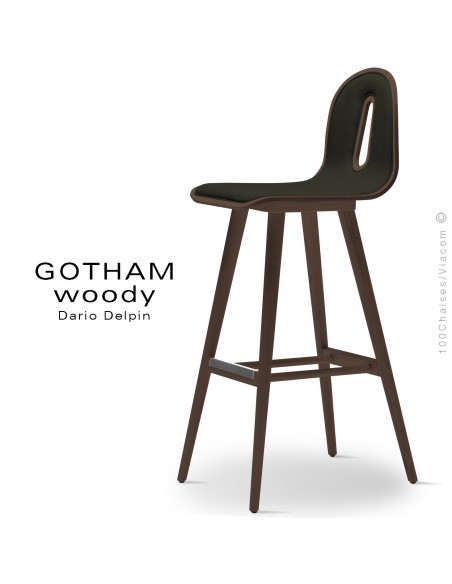 Tabouret de bar GOTHAM WOODY-SG-80-I, Structure noyer, tissu 203anthracite.