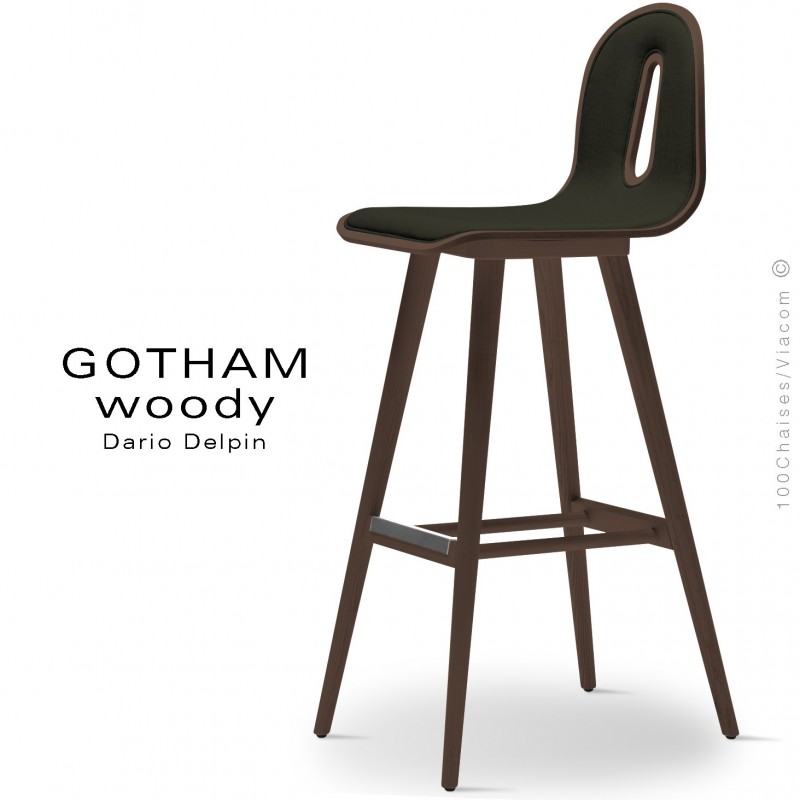 Tabouret de bar GOTHAM WOODY-SG-80-I, Structure noyer, tissu 203anthracite.