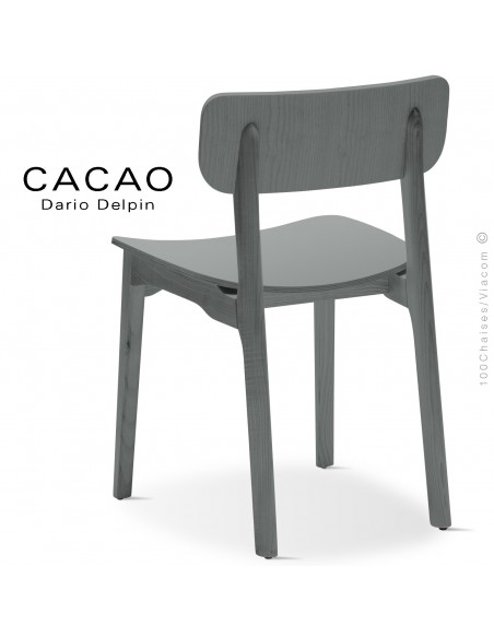 Chaise design CACAO-L, piétement et assise bois teinté gris.