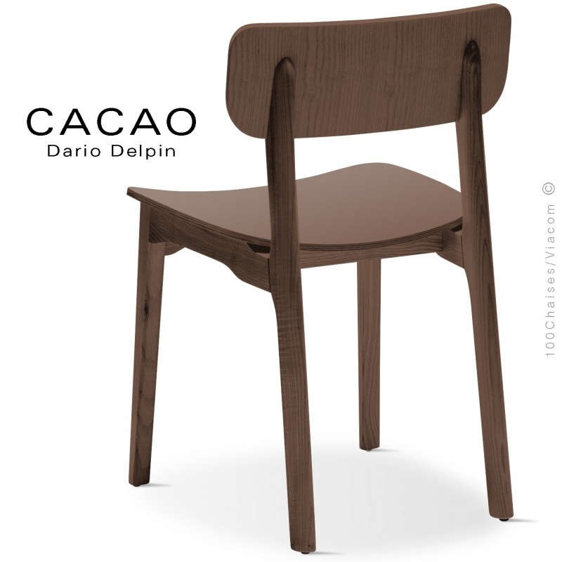 Chaise design CACAO-L, piétement et assise bois teinté noyer.