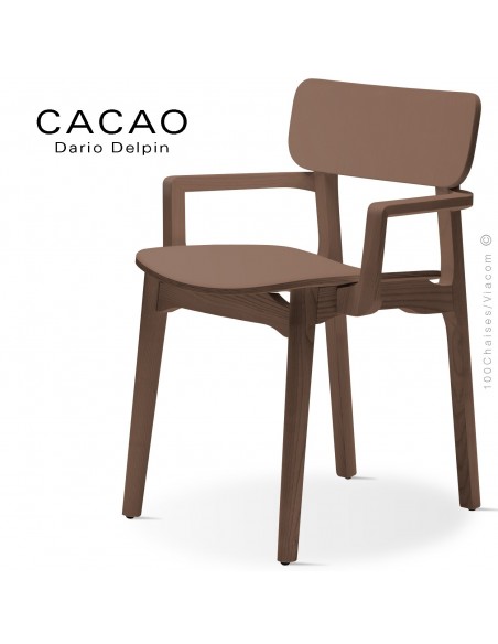 Fauteuil design CACAO-LP, structure et assise bois massif de Frêne, teinté noyer.