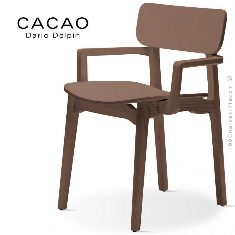 Fauteuil design CACAO-LP, structure et assise bois massif de Frêne, teinté noyer.