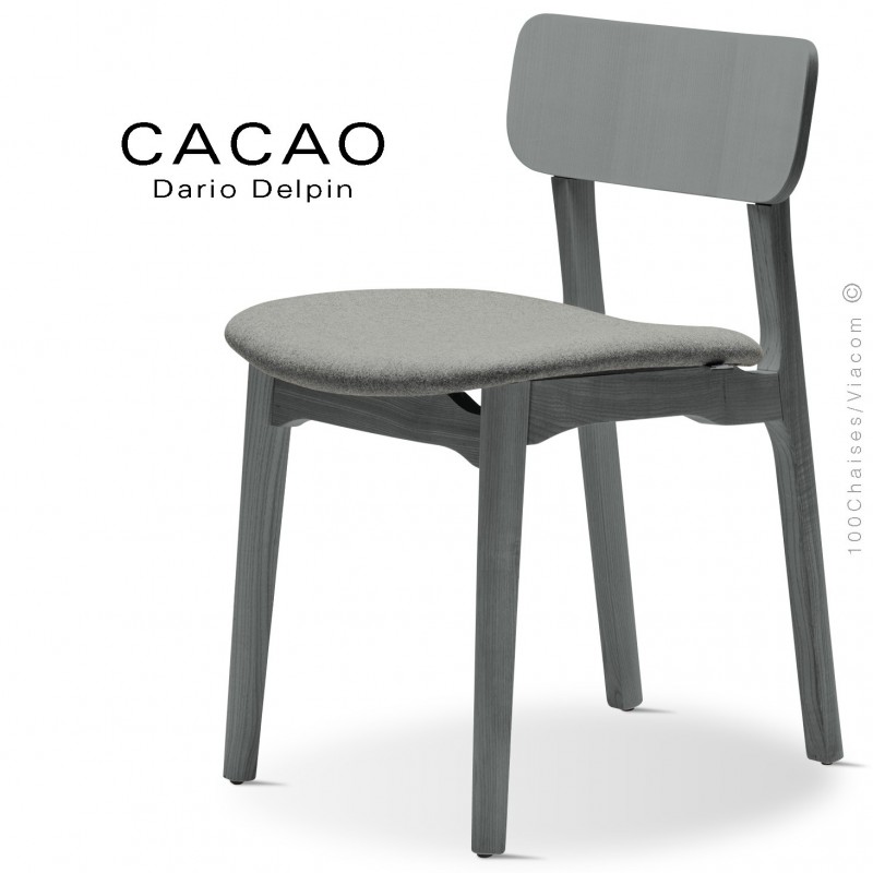 Chaise CACAO-S, piétement bois gris et assise habillage tissu 600gris.