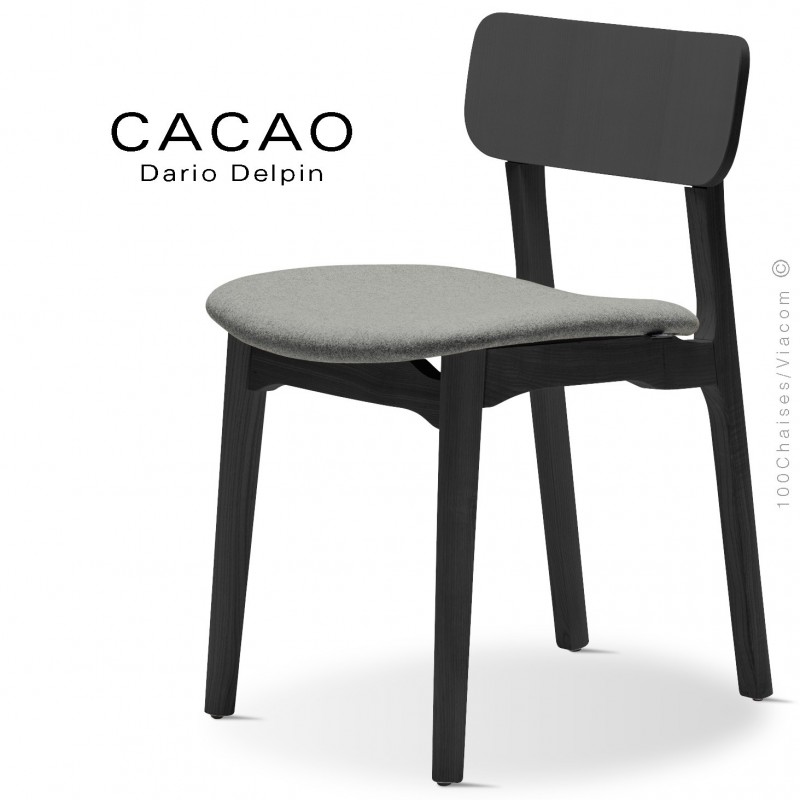 Chaise CACAO-S, piétement bois noir et assise habillage tissu 600gris.