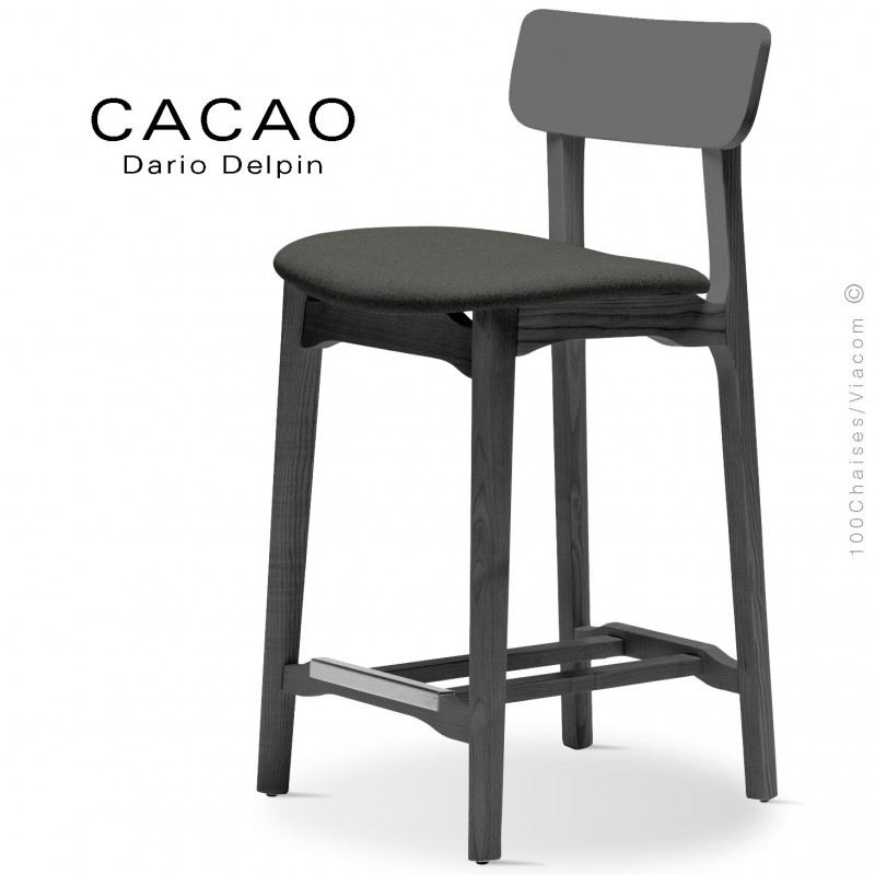 Tabouret de cuisine CACAO-SG-65, piétement bois noir, assise habillage tissu 203anthracite.