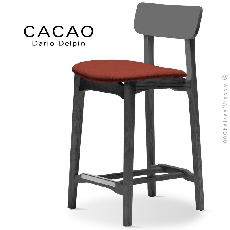 Tabouret de cuisine CACAO-SG-65, piétement bois noir, assise habillage tissu 302rouge.