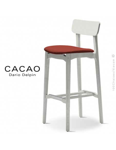 Tabouret de bar design CACAO-SG-80, piétement bois, assise habillage tissu.