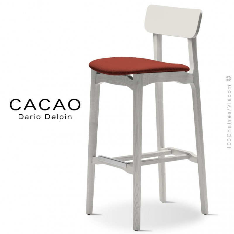 Tabouret de bar design CACAO-SG-80, piétement bois, assise habillage tissu.