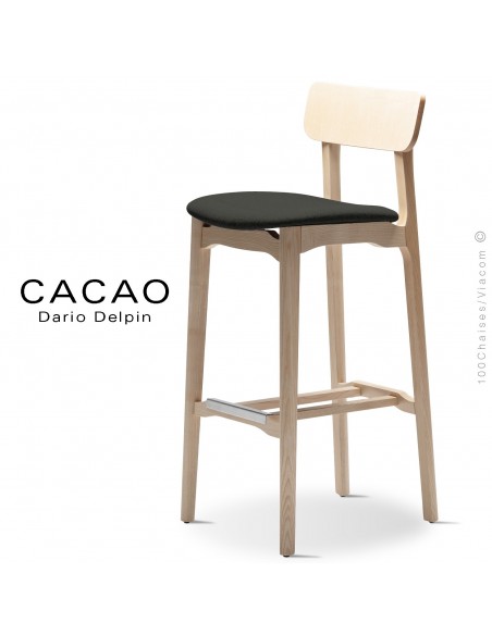 Tabouret de bar design CACAO-SG-80, piétement bois, assise habillage tissu.