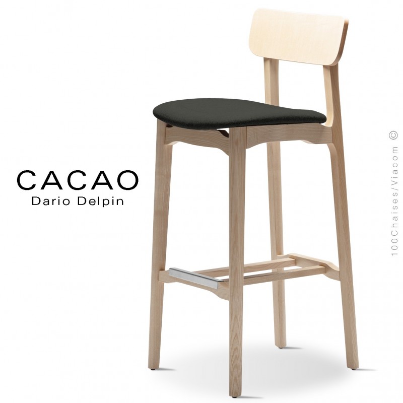 Tabouret de bar design CACAO-SG-80, piétement bois, assise habillage tissu.